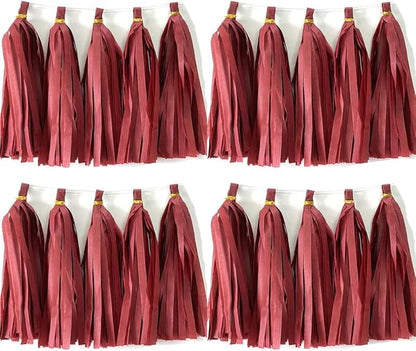 30pcs Burgundy Tissue Paper Tassels DIY Hanging Decorations - Baby Shower, Wedding, Festival Decor