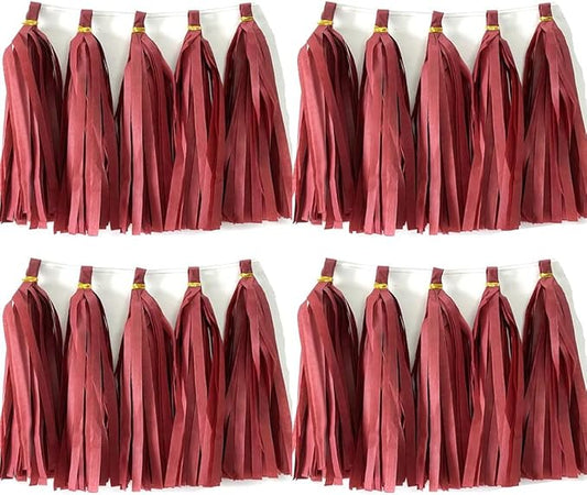 30pcs Burgundy Tissue Paper Tassels DIY Hanging Decorations - Baby Shower, Wedding, Festival Decor