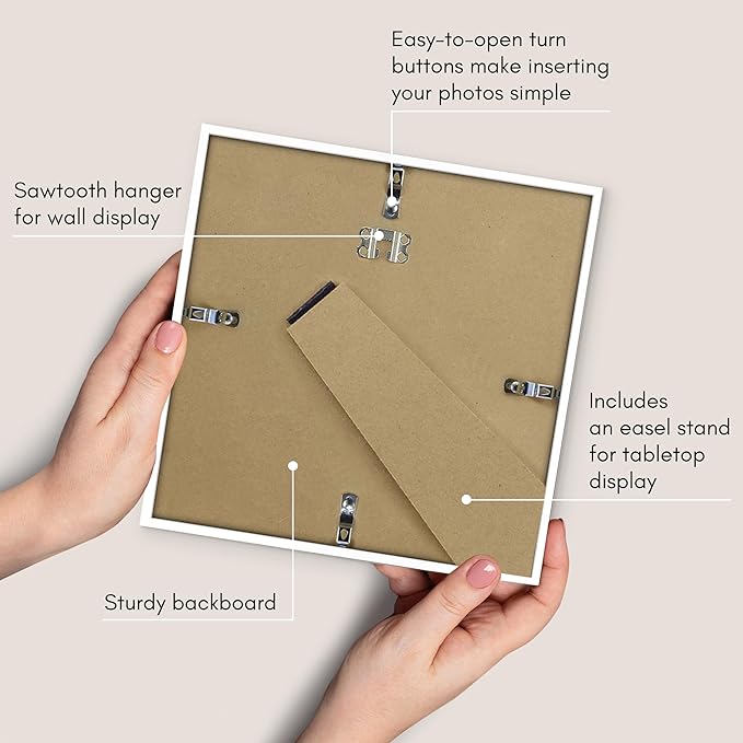 Americanflat 10x10 Picture Frame with Shatter-Resistant Glass - Use as 8x8 Frame with Mat or Display 10x10 Photo Without Mat - Streamline Collection - Square Frames for Tabletop or Wall - White