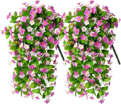2 Pack Artificial Hanging Flowers, Fake Flowers Hanging Plant Violet Flower, Artificial Faux Silk Spring Flower for Wall Front Door Yard Garden Wedding Outdoor Decoration(Purple)