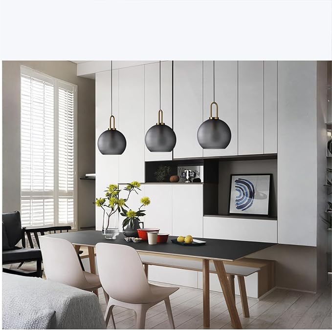 250mm Frosted Grey Spherical Glass Pendant Light, Frosted Grey Glass Globe with Brass Socket Hanging Lamp for Kitchen Island (25CM)