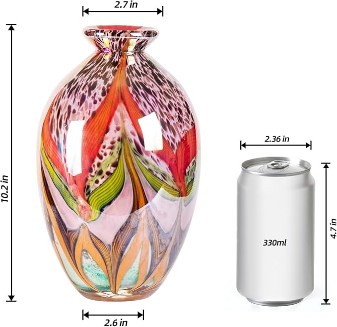 Glass Vases for Flower, Unique Hand Blown Colorful Glass Vase, Modern Art Decorative for Home Living Room, Office, Table centerpieces, Bookshelves and Wedding Decorations (JG34)