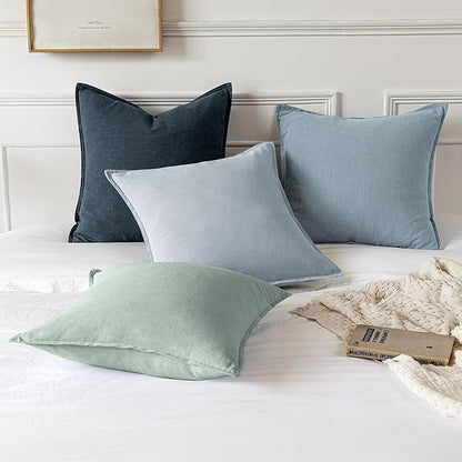 MIULEE Decorative Linen Euro Sham Pillow Covers 24x24 Aqua Green Boho Farmhouse Neutral Spring Couch Throw Pillows for Bed Pack of 2 Accent Modern Pillowcase Summer Sofa Livingroom Home Decor