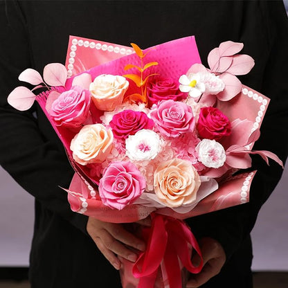 Lovenfold Flowers for Delivery Birthday Flowers Gift for Her,Preserved Flowers Bouquet 12 Roses Mixed Bouquet,Rose Gifts for Women Mom Grandma(Mixed 12 Pink-A Roses)