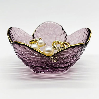 Purple Glass Jewelry Dish Tray, Birthday Gifts for Mom, Crystal Ring Holder for Women, Small Flower Ring Dish Jewlery Plate, Engagement Trinket Jewelry Tray, Nightstand Decor Jewerly Bowl