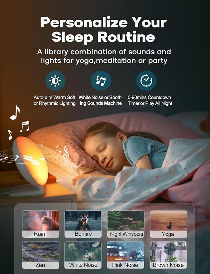 Dekala Smart Sunrise Alarm Clock with Wireless Charging for iPhone 14 13 12 Apple Watch AirPods Samsung, White Noise Sleep Sounds Machine, Nursery Night Light for Heavy Sleeper Kid