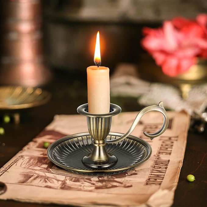 Healifty Candle Holder Candlestick Holder: Taper Candle Holders for Christmas Decor, Vintage Bronze Candlestick Holder with Handle, Candle Stand Chamberstick Handheld for Party Wedding Decor