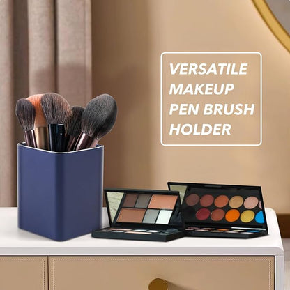 RQB Metal Pen Holder for Desk Square Aluminum Desktop Organizer and Makeup Brush Holder Storage Box for Office, School, Home, and Kids, Non-slip silicone 4×3.15inch (Blue)