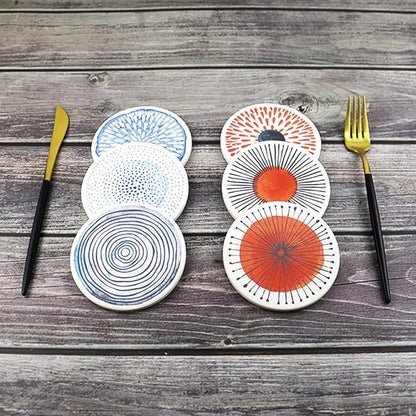 AD Set of 6 Coasters for Drinks Absorbing Round Ceramic Stone Coaster with Cork Base Tabletop Protection Mat for Mugs and Cups,Office,Kitchen (Colorful with Rose Gold Holder)