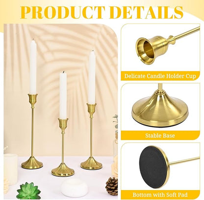 Candlestick Holders 30 PCS, Metal Taper Candle Holder, Brass Gold Candle Holders for Pillar Candles, Vintage Dining Table Centerpiece Decorations for Wedding Party Christmas Halloween Decor