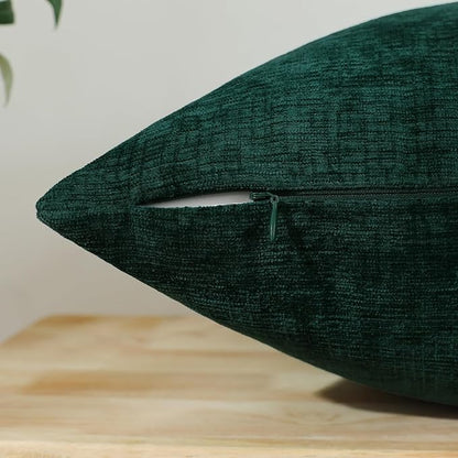 Jeneoo Hunter Green Decorative Throw Pillow Covers Soft Chenille Comfy Square Couch Cushion Cases for Living Room Sofa Decor (Set of 2, 20 x 20 Inches)