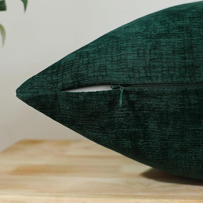 Jeneoo Hunter Green Decorative Throw Pillow Covers Soft Chenille Comfy Square Couch Cushion Cases for Living Room Sofa Decor (Set of 2, 14 x 14 Inches)