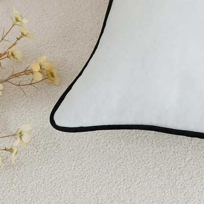 LIGICKY Long Lumbar Pillow Cover 14x36 inch White Velvet Black Rope Edging Throw Pillow Covers Decorative Rectangular Body Pillow Case Accent Textured Cushion Cover for Bed Couch(Cover Only)