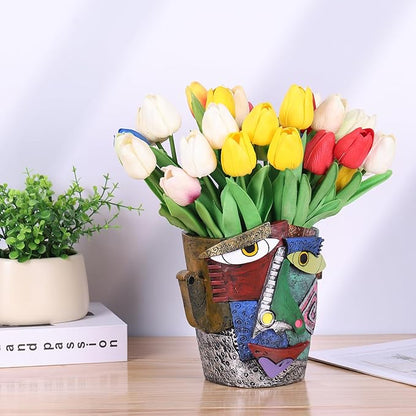 Picasso Brutalist Abstract Beauty Face Flower Pot,Decorative Colorful Head Planter for Patio,Funky Plant Pots,Unique Large Flower Vase for Indoor Plants,Funny Flower Vases Pots