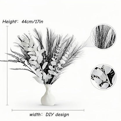 Modern Artificial Flower Arrangement, 17-Inch Black and white Faux Eucalyptus and Grass Bouquet, Minimalist Nordic Home Decor, Suitable for Fireplaces, Dining Tables, offices, (Vase Not Included)