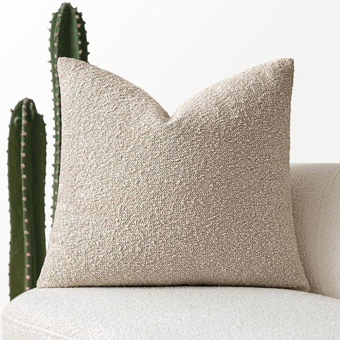 MIULEE Textured Boucle Throw Pillow Cover Neutral Accent Solid Eruo Sham Pillow Case Decorative Soft Pack of 1 Couch Cushion Chair Sofa Bedroom Livingroom Home Decor,24x24 Inch