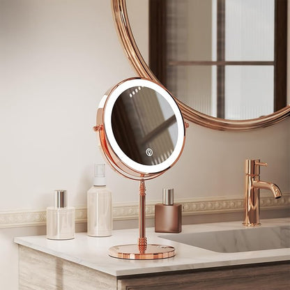 Nicesail 1X/10X Magnifying Mirror with 3 Color Dimmable Lighting, Makeup Mirrors Light up and Magnified with 360 Rotation for Table, Rose Gold(8 Inch, 10X Magnification)