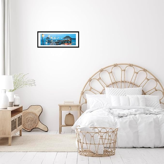 9x27 Picture Frame Set of 2 with 8x24 Mat, Display Photo 8x24 with Mat or 9 x 27 Without Mat, Wall Hanging Large 9 by 27 Poster Frame with Plexiglass, 2 Pack, Black