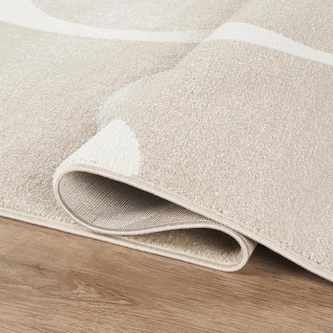 Abani Deco Collection Area Rug - Beige Modern Abstract Ribbon Design - 5' x 8' - for Living Room, Bedroom & Office