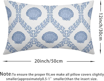 Light Blue Coastal Lumbar Pillow Covers 12x20 Set of 2 Ocean Coral Shell Outdoor Decorative Linen Summer Throw Pillows Cases with Zipper Cushion Cover Rustic Decoration Farmhouse Sofa Couch Bed Decor
