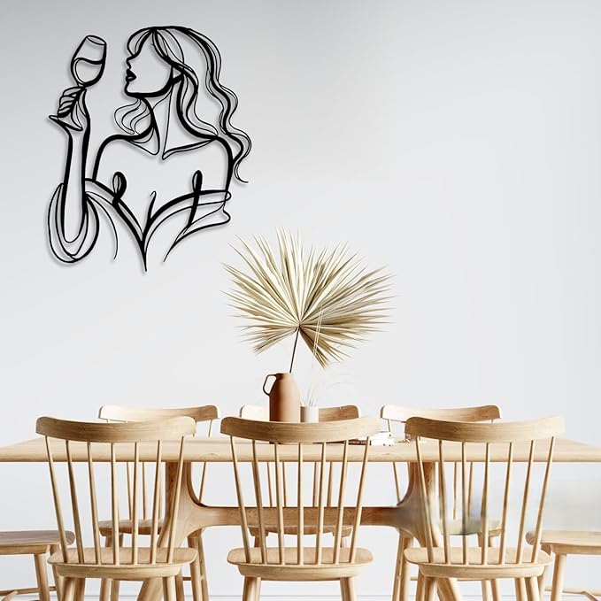 LIYOUYA Drinking Woman Metal Wall Decor - Wine Art Decor Simple Black Wall Art Home Decor for Living Room, Dining Room, Bar (Black)