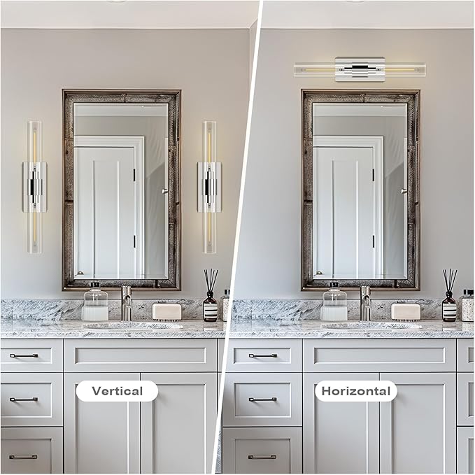 22.8in Nickel Wall Sconces Set of 2, Wall Lighting Fixtures with Clear Glass, Mounted Lamps for Bedroom, Bathroom, Living Room, Hallway