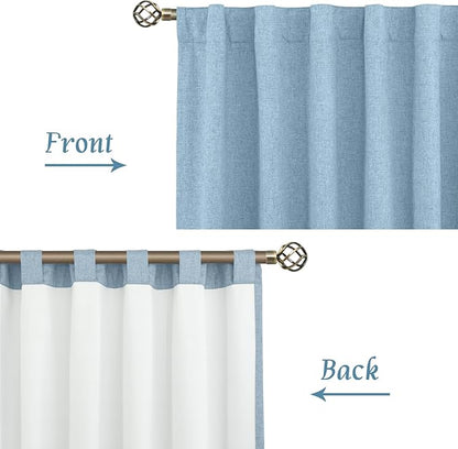 LAMIT Stone Blue 100% Blackout Linen Curtains, 84 Inch Linen Textured Living Room Farmhouse Curtains Room Darkening Back Tab and Rod Pocket Neutral Panels with White Liner, 2 Panels, 60 x 84 Inch