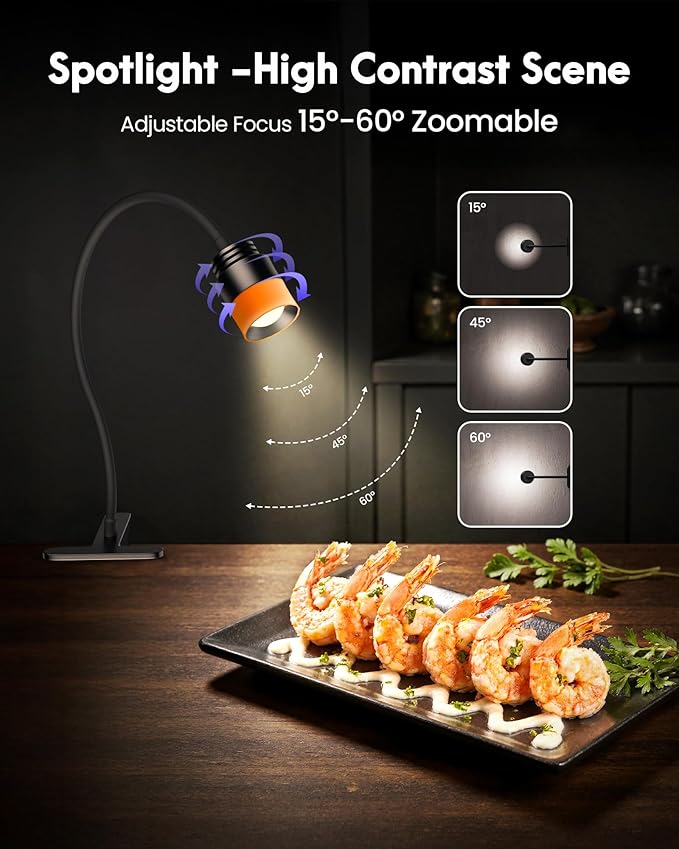 Ring Light with Stand Overhead Phone Mount for Desk & Zoomable Spotlight, 2-in-1 Lighting Kit with Ring Light Tripod for iPhone, 30+ Lighting Modes, Ideal for Video Recording,Cooking,Content Creation