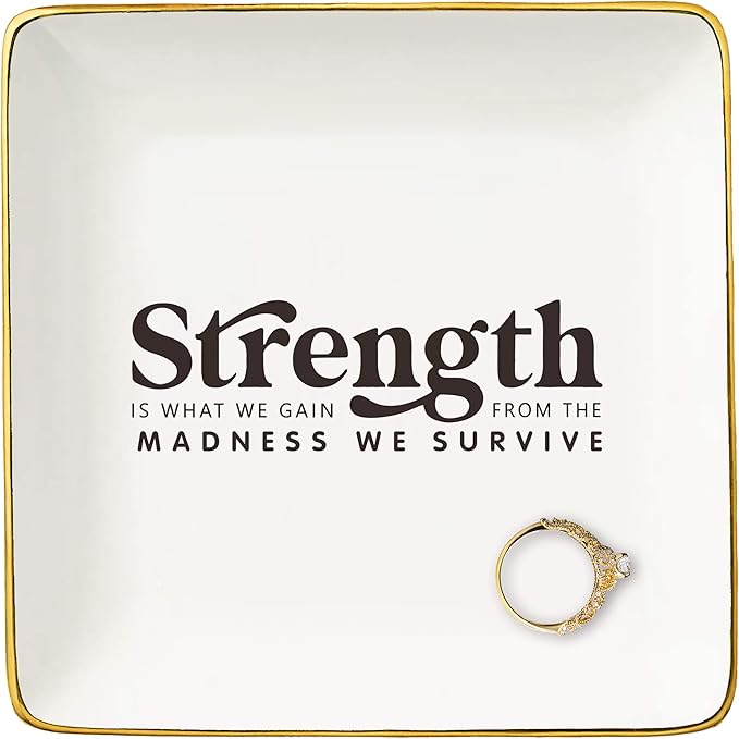 NZY Inspirational Quotes Gifts for Women-Affirmations Reminder Present-Positive Motivational Encouragement Present,Strength is What We Gain-Christmas Gifts-Jewelry Tray Trinket Holder Ring Dish