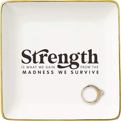 NZY Inspirational Quotes Gifts for Women-Affirmations Reminder Present-Positive Motivational Encouragement Present,Strength is What We Gain-Christmas Gifts-Jewelry Tray Trinket Holder Ring Dish