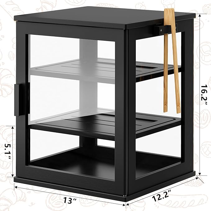 WOWLIVE Black Bread Box for Kitchen Countertop, Large 3 Layers Bread Storage Container for Homemade Bread with Window, Farmhouse Breadbox Organizer for Kitchen, Cabinet, Pantry (Black, Extra Large)