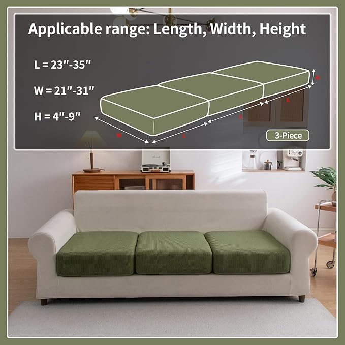 Sectional Couch Covers, Wear Resistant Stretch Sofa Covers Washable Soft Couch Cushion Covers Anti Slip Furniture Protector Sofa Slipcovers for Pets (3 Pieces 3 Seaters Cover, Green)