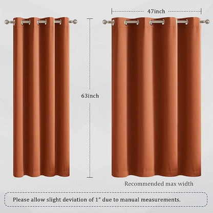 DUALIFE Rust Blackout Curtains Set of 2 Panels 63 Inch Length Solid Energy Efficient Room Darkening Curtains for Living Room Bedroom Thermal Insulated Grommet Top 52x63 Inches Long