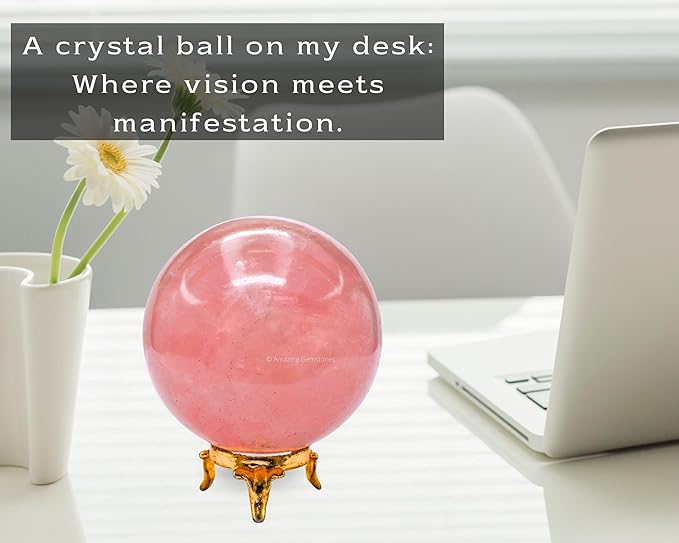 Amazing Gemstone Rose Quartz Crystal Ball with Stand - 3 Inches Large Crystal Sphere Meditation Balls for Witchcraft and Decorative Balls