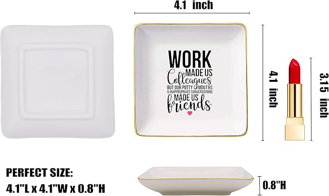 Coworker Leaving Farewell Going Away Gifts for Colleagues-New Job,Good Bye Gifts for Boss,Women,Her,Friends-Ceramic Jewelry Holder Ring Dish Trinket Tray - Work Made Us Colleagues