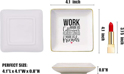 Coworker Leaving Farewell Going Away Gifts for Colleagues-New Job,Good Bye Gifts for Boss,Women,Her,Friends-Ceramic Jewelry Holder Ring Dish Trinket Tray - Work Made Us Colleagues
