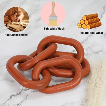 HMASYO Brown Wood Chain Link Decor, 5-Link Wooden Decorative Chain Home Decor Accents, Coffee Table Decor, Shelf Decor Aesthetic, Modern Bookshelf Table Decorative Objects for Living Room