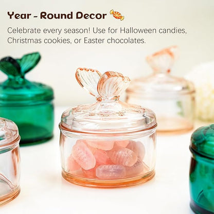 kanpura Embossed Glass Candy Dish with Lid Covered Candy Dish Decorative Glass Jars Jewelry Box for Christmas Party Buffet Decorative(Pink Coffee)