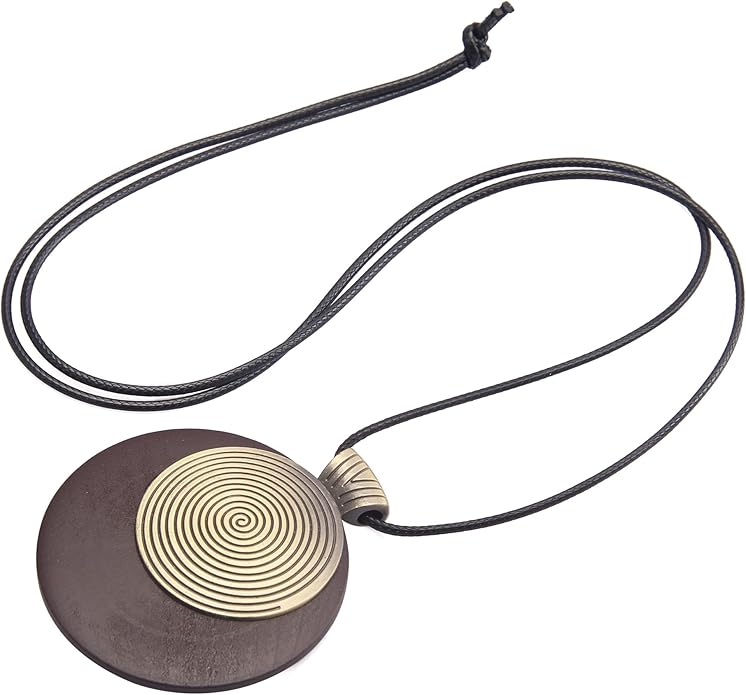 Leather Necklace for Women Boho Choker Necklace Long Cord Leather Pendant Bohemian Neckalce Vintage Alloy Pendant Leather Rope Necklace Wooden Necklaces for Women