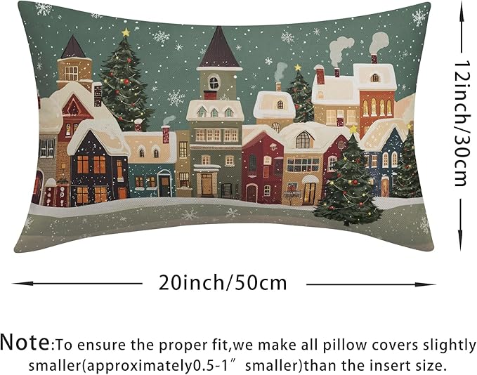 Christmas Snoflake Pillow Covers 12x20 Set of 2 Green House Throw Pillow Covers Winter Pillowcase Linen Decoration Farmhouse Cozy Soft Cushion Case Couch for Indoor Outdoor Home Decor