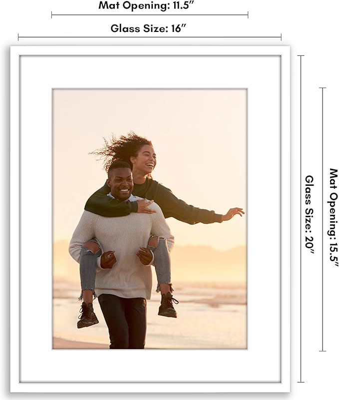 Americanflat 16x20 Picture Frame with Polished Plexiglass - Use as 12x16 Frame with Mat or Display 16x20 Photo Without Mat - Streamline Collection - Thin Border Picture Frames for Wall - White