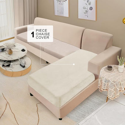 NAISI Sectional Couch Cover 1 Piece Velvet Separate Chaise Lounge Cover Soft Stretch Sofa Slipcovers for Left/Right Chaise Sectional Couch(Chaise Lounge,Cream)