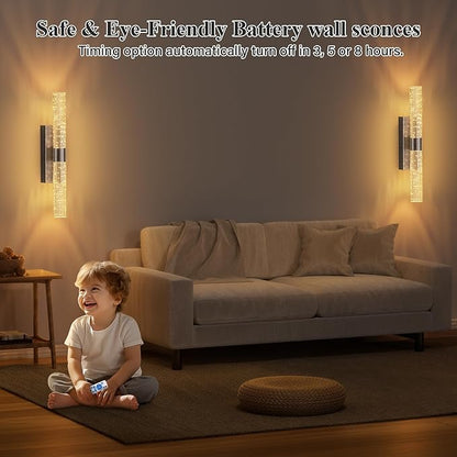 camuucci Battery Operated Black Wall Sconces Set of 2 Rechargeable Battery Powered Wall Light with 18000mAh Indoor Not Hardwired Dimmable Wall Lamp Fixtures for Bedroom Living Room 20.9 Inches