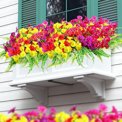 16 Bundles Outdoor Artificial Fake Flowers UV Resistant No Fade Plastic Faux Morning Glory Silk Flowers Plants for Home Garden Porch Patio Window Box Farmhouse Hanging Décor