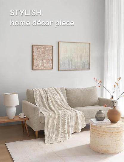 YnM Chunky Cotton Knit Throw Blanket, Cable Knit Throws for Bed Couch Sofa, Comfy & Relaxing, Decorative Piece for Farmhouse Modern Boho Rustic Scandinavian Chic Vibe, Cream White 50x60 Inches