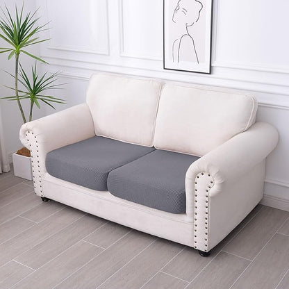 hyha Waterproof Couch Cushion Covers for Pets, Non Slip Sofa Seat Cover for Dogs Washable, Soft Thick Stretch Jacquard Fabric, Sofa Slipcovers with Elastic Bottom (2 Pieces, Middle Grey)