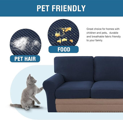 H.VERSAILTEX Multi-Pieces Sofa Covers Stretch Couch Covers Form Fitted Seats and Back Cushions Covers (3 Seat Covers Plus 3 Back Cusion Covers, Bonus 2 Armrest Covers), Navy