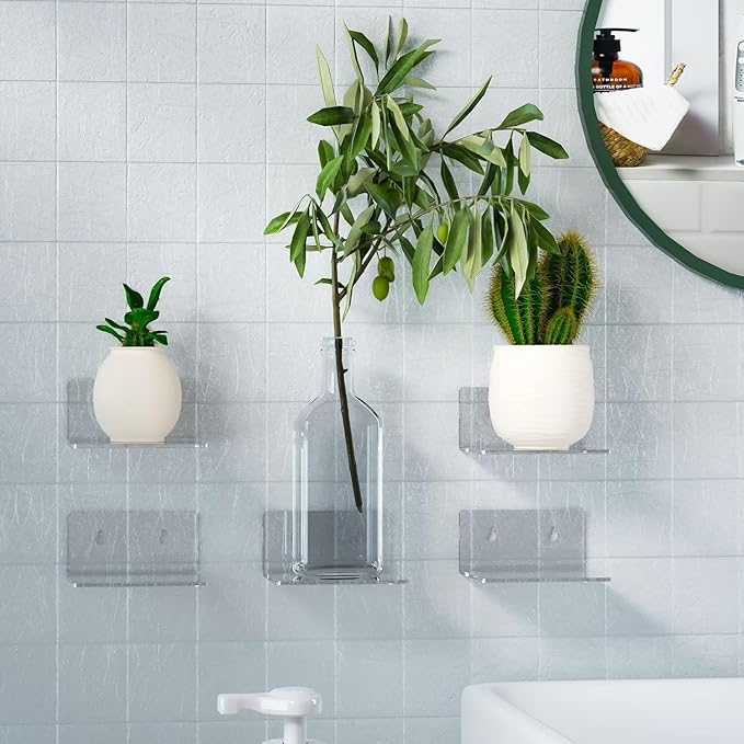 Acrylic Wall Shelves for Storage,Floating Shelf,Clear Display Shelves,Ledges for Pop Figures Plant Organizer for Toy Games Spices Perfumes Picture Photo for Bedroom Decor Living Room