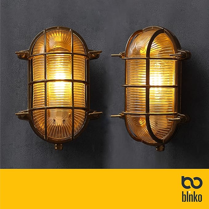 BLINKO Nautical Brass Bulkhead Wall Light,Vintage Retro Wall Sconce,Industrial Lighting Fixtures,Mid Century Modern Decorative Light,IP 65 Precision Waterproof,Outdoor Indoor Deco,Lampshade Only
