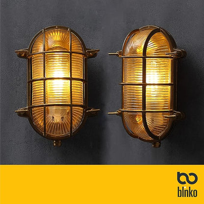 BLINKO Nautical Brass Bulkhead Wall Light,Vintage Retro Wall Sconce,Industrial Lighting Fixtures,Mid Century Modern Decorative Light,IP 65 Precision Waterproof,Outdoor Indoor Deco,Lampshade Only